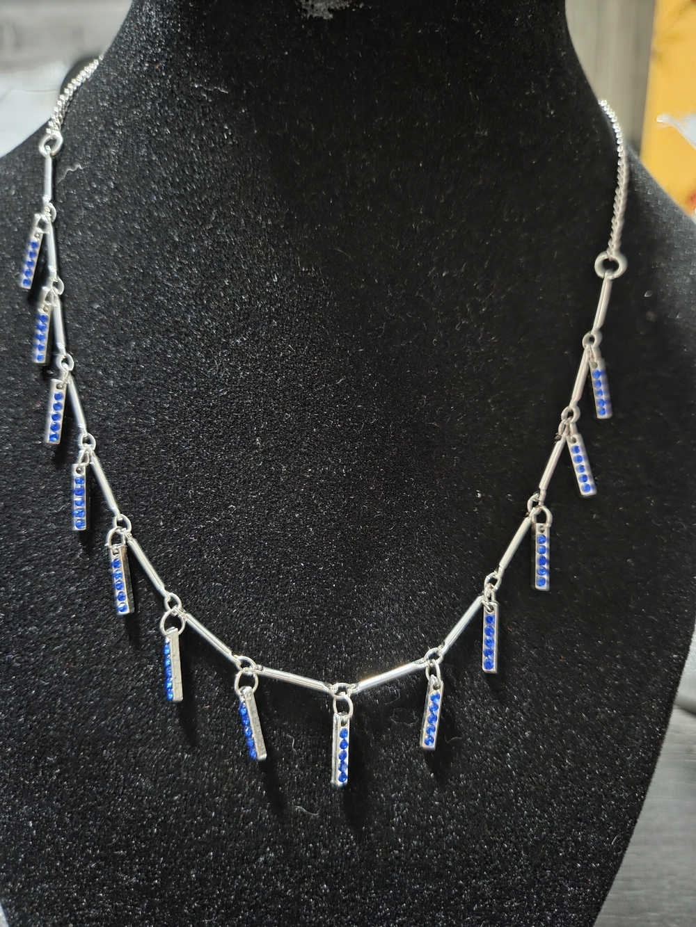 257# Paparazzi Silver Necklace with Blue Crystal Bar Charms
